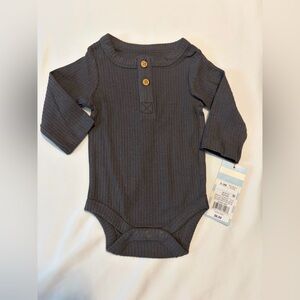 Baby Cat & Jack Ribbed Henley Onesie 0–3M Long Sleeve Gray NWT